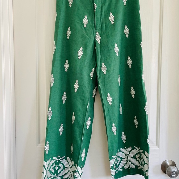 Zara Green and White Patterned Trousers - Picture 1 of 7